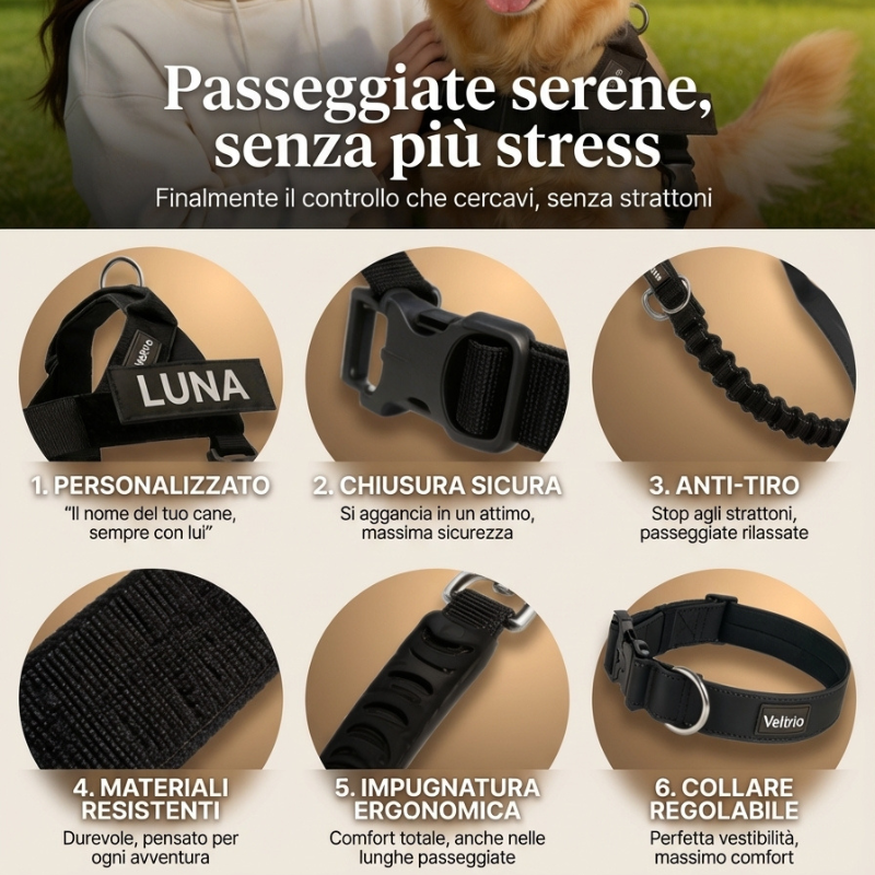 Pettorina Veltrio™ – Stop agli Strattoni, Controllo Totale